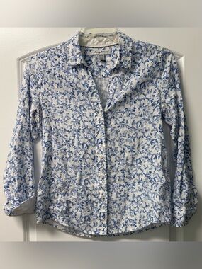 Tommy Bahama Women’s White Button-Down Shirt with Blue Coral Print Linen Sz XS